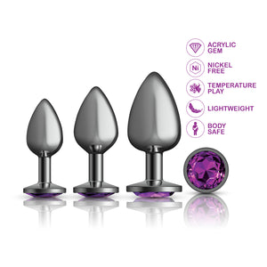 Cheeky Charms - Metal Butt Plug Gunmetal - Round - Deep Purple/Teal - Anal Trainer Kit