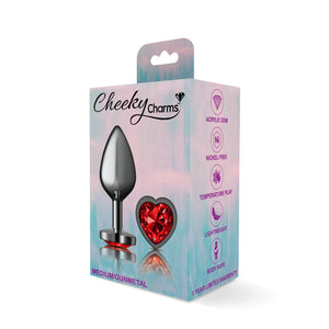 Cheeky Charms-Gunmetal Metal Butt Plug- Heart-Dark Red-Small/Med/Lg