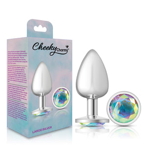 Cheeky Charms-Silver Metal Butt Plug- Round-Clear-Small/Med/Lg