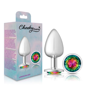 Cheeky Charms-Silver Metal Butt Plug- Round-Rainbow-Small/Med/Lg