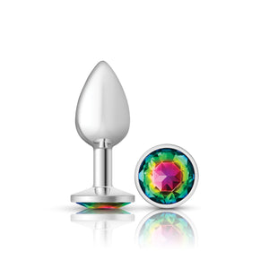 Cheeky Charms-Silver Metal Butt Plug- Round-Rainbow-Small/Med/Lg