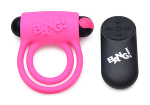 Bang - Silicone Cock Ring and Bullet With Remote  Control - Black/Pink/Purple/Blue