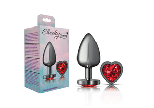 Cheeky Charms-Gunmetal Metal Butt Plug- Heart-Dark Red-Small/Med/Lg