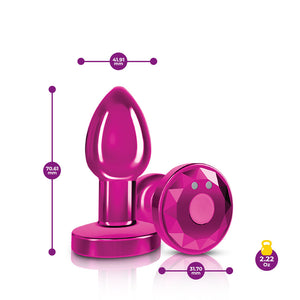 Cheeky Charms - Rechargeable Vibrating Metal Butt  Plug With Remote Control - Purple/Pink/Red/Black - Small