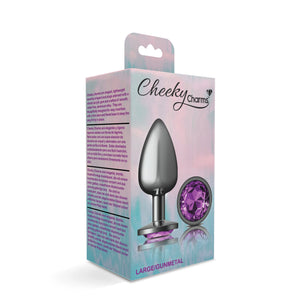 Cheeky Charms-Gunmetal Metal Butt Plug- Round-Deep Purple-Small/Med/Lg