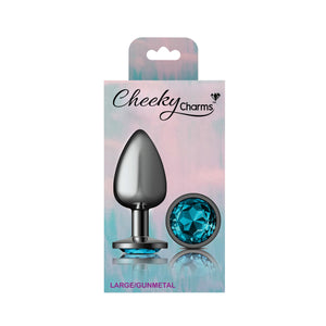 Cheeky Charms-Gunmetal Metal Butt Plug- Round-Teal-Small/Med/Lg