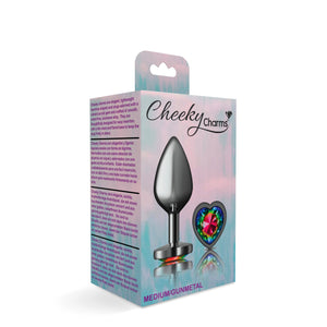 Cheeky Charms-Gunmetal Metal Butt Plug- Heart-Rainbow-Small/Medium/Lg