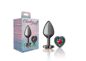 Cheeky Charms-Gunmetal Metal Butt Plug- Heart-Rainbow-Small/Medium/Lg