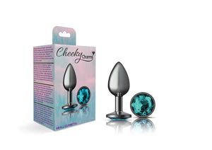 Cheeky Charms-Gunmetal Metal Butt Plug- Round-Teal-Small/Med/Lg