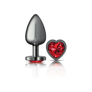 Cheeky Charms-Gunmetal Metal Butt Plug- Heart-Dark Red-Small/Med/Lg