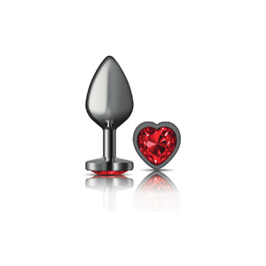 Cheeky Charms-Gunmetal Metal Butt Plug- Heart-Dark Red-Small/Med/Lg