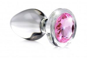 Pink Gem Glass Anal Plug - Small