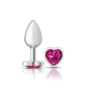 Cheeky Charms-Silver Metal Butt Plug- Heart-Bright Pink-Small/Med/Lg