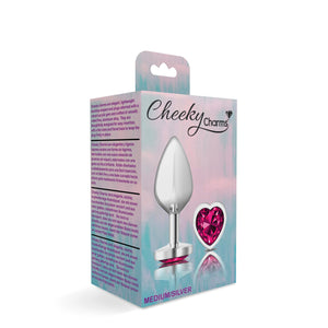 Cheeky Charms-Silver Metal Butt Plug- Heart-Bright Pink-Small/Med/Lg