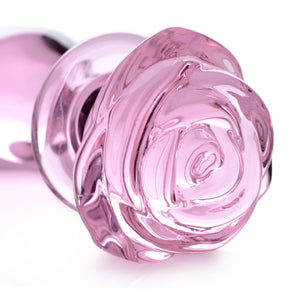 Pink Rose Glass Anal Plug - Medium