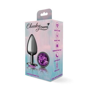 Cheeky Charms-Gunmetal Metal Butt Plug- Round-Deep Purple-Small/Med/Lg