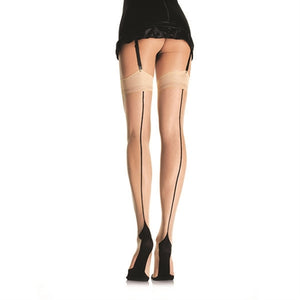 Contrast Backseam Stockings - One Size - Nude