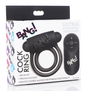 Bang - Silicone Cock Ring and Bullet With Remote  Control - Black/Pink/Purple/Blue