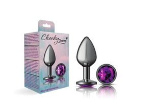 Cheeky Charms-Gunmetal Metal Butt Plug- Round-Deep Purple-Small/Med/Lg