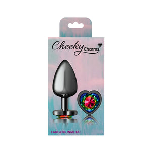 Cheeky Charms-Gunmetal Metal Butt Plug- Heart-Rainbow-Small/Medium/Lg