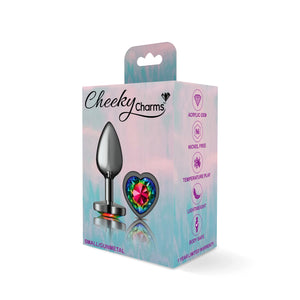 Cheeky Charms-Gunmetal Metal Butt Plug- Heart-Rainbow-Small/Medium/Lg