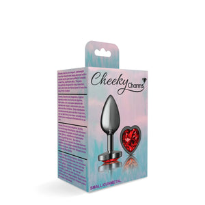 Cheeky Charms-Gunmetal Metal Butt Plug- Heart-Dark Red-Small/Med/Lg