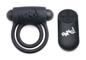 Bang - Silicone Cock Ring and Bullet With Remote  Control - Black/Pink/Purple/Blue