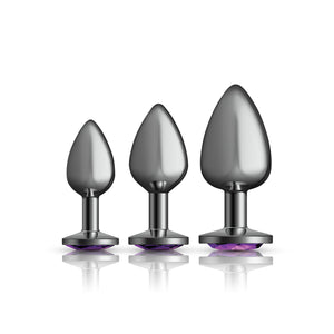 Cheeky Charms - Metal Butt Plug Gunmetal - Round - Deep Purple/Teal - Anal Trainer Kit