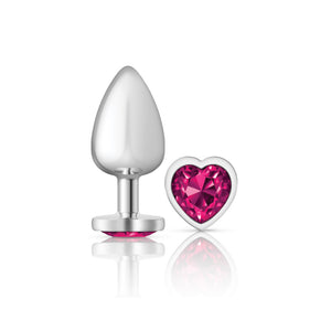 Cheeky Charms-Silver Metal Butt Plug- Heart-Bright Pink-Small/Med/Lg