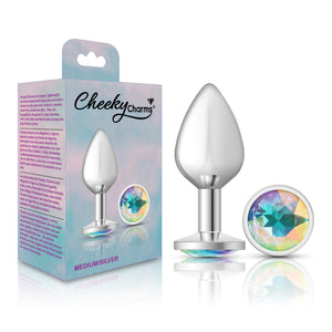 Cheeky Charms-Silver Metal Butt Plug- Round-Clear-Small/Med/Lg