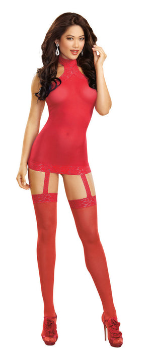 Sheer Garter Dress - One Size - Red