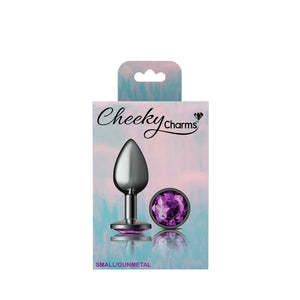 Cheeky Charms-Gunmetal Metal Butt Plug- Round-Deep Purple-Small/Med/Lg