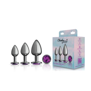 Cheeky Charms - Metal Butt Plug Gunmetal - Round - Deep Purple/Teal - Anal Trainer Kit