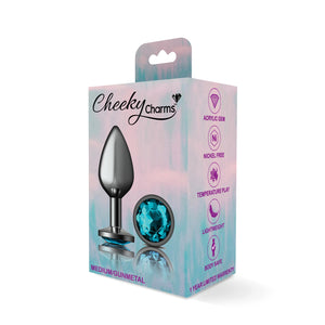 Cheeky Charms-Gunmetal Metal Butt Plug- Round-Teal-Small/Med/Lg