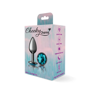 Cheeky Charms-Gunmetal Metal Butt Plug- Round-Teal-Small/Med/Lg