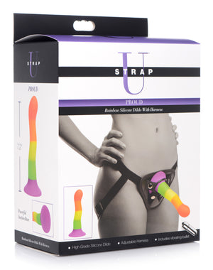 Proud Rainbow Silicone Dildo With Harness