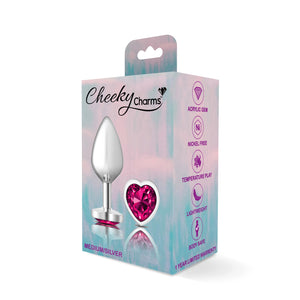 Cheeky Charms-Silver Metal Butt Plug- Heart-Bright Pink-Small/Med/Lg