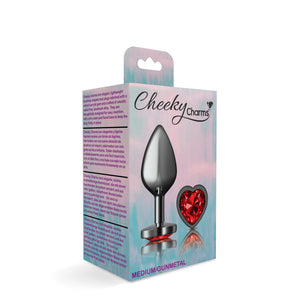 Cheeky Charms-Gunmetal Metal Butt Plug- Heart-Dark Red-Small/Med/Lg