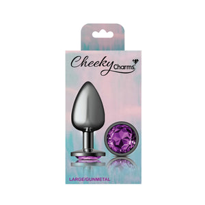 Cheeky Charms-Gunmetal Metal Butt Plug- Round-Deep Purple-Small/Med/Lg