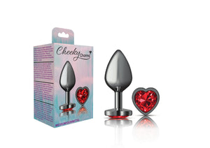 Cheeky Charms-Gunmetal Metal Butt Plug- Heart-Dark Red-Small/Med/Lg