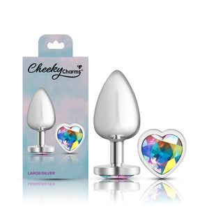 Cheeky Charms-Silver Metal Butt Plug- Heart-Clear-Small/Med/Lg