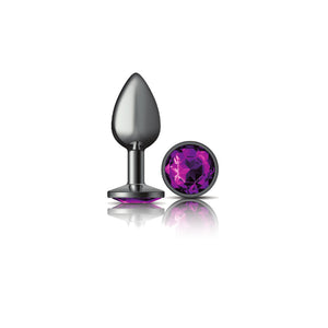 Cheeky Charms-Gunmetal Metal Butt Plug- Round-Deep Purple-Small/Med/Lg