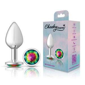 Cheeky Charms-Silver Metal Butt Plug- Round-Rainbow-Small/Med/Lg