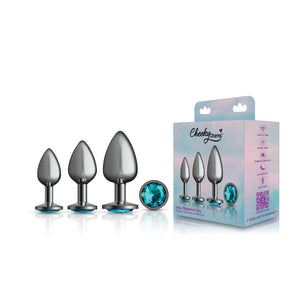 Cheeky Charms - Metal Butt Plug Gunmetal - Round - Deep Purple/Teal - Anal Trainer Kit