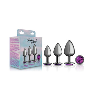 Cheeky Charms - Metal Butt Plug Gunmetal - Round - Deep Purple/Teal - Anal Trainer Kit