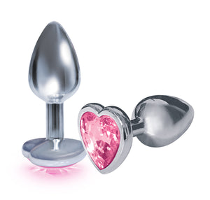 The 9's the Silver Starter Heart Bejeweled Stainless Steel Plug - Pink