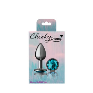 Cheeky Charms-Gunmetal Metal Butt Plug- Round-Teal-Small/Med/Lg