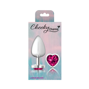 Cheeky Charms-Silver Metal Butt Plug- Heart-Bright Pink-Small/Med/Lg