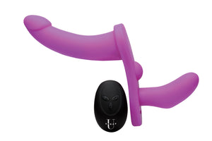 Double Take 10x Vibrating Double Penetration Adjustable Strap-on Purple