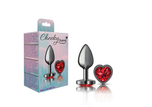 Cheeky Charms-Gunmetal Metal Butt Plug- Heart-Dark Red-Small/Med/Lg